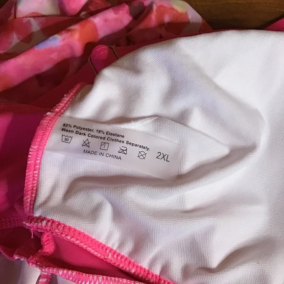 Kona Sol Pink Floral Swim Tankini Top 2X & Black Shorts Large Booty Lift - Picture 4 of 14